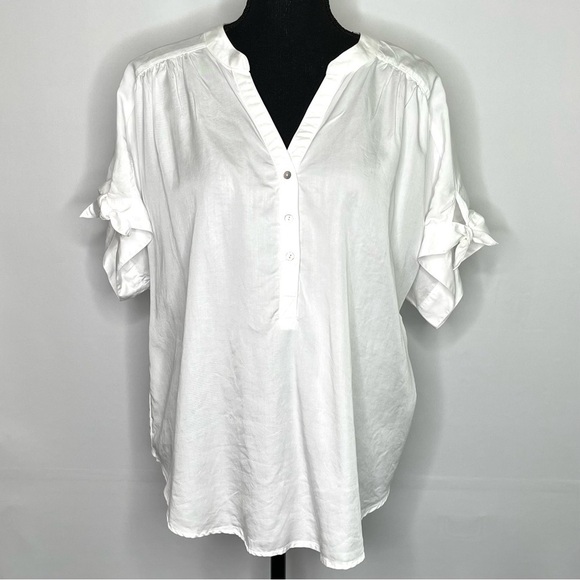 🔥 Ruby Rd White Short Sleeves w/ Ties Y Neck PXL - Picture 2 of 9